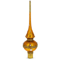 Golden Jewels White Pearls on Gold Glass Christmas Tree Topper 11 Inches