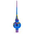 Purple Jewels Golden Leaves on Blue Glass Christmas Tree Topper 11 Inches