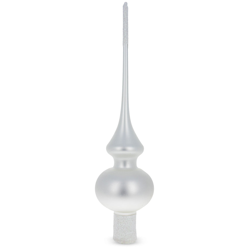 Matte White with Sparkling Top Glass Christmas Tree Topper 11 Inches