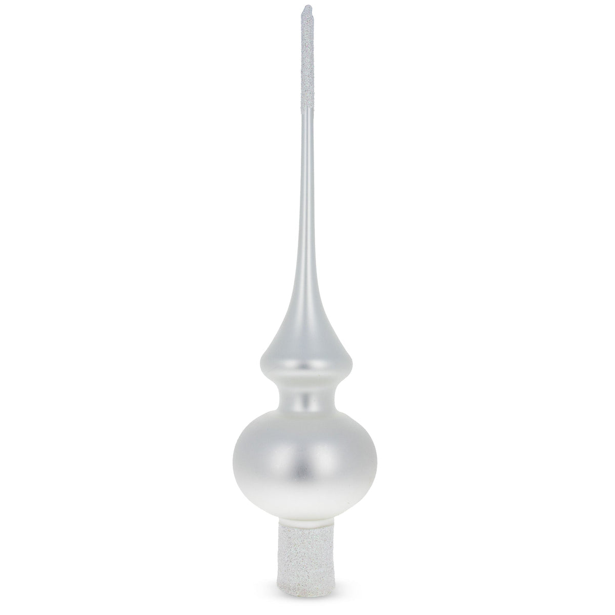 Matte White with Sparkling Top Glass Christmas Tree Topper 11 Inches