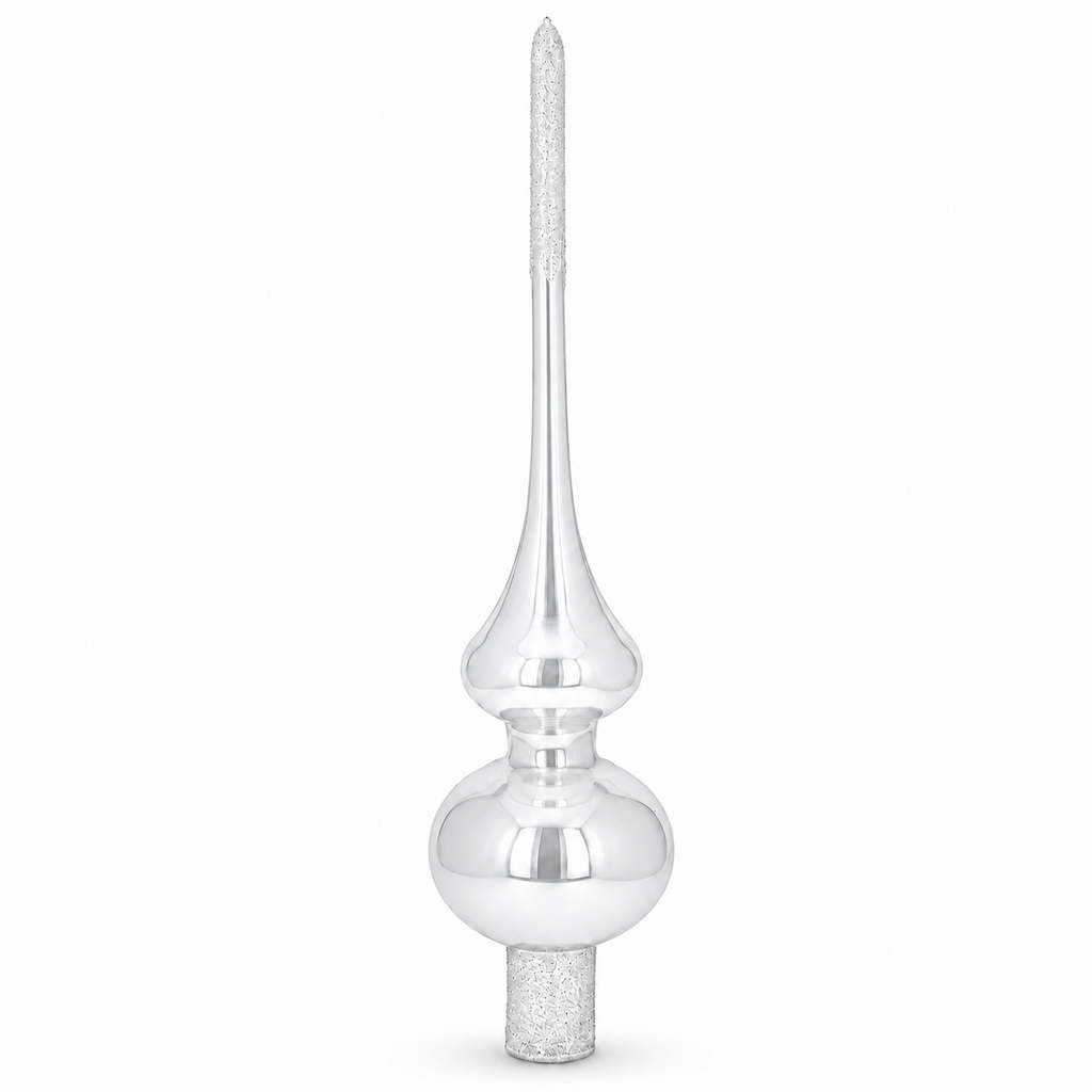 Glossy White with Sparkling Top Glass Christmas Tree Topper 11 Inches