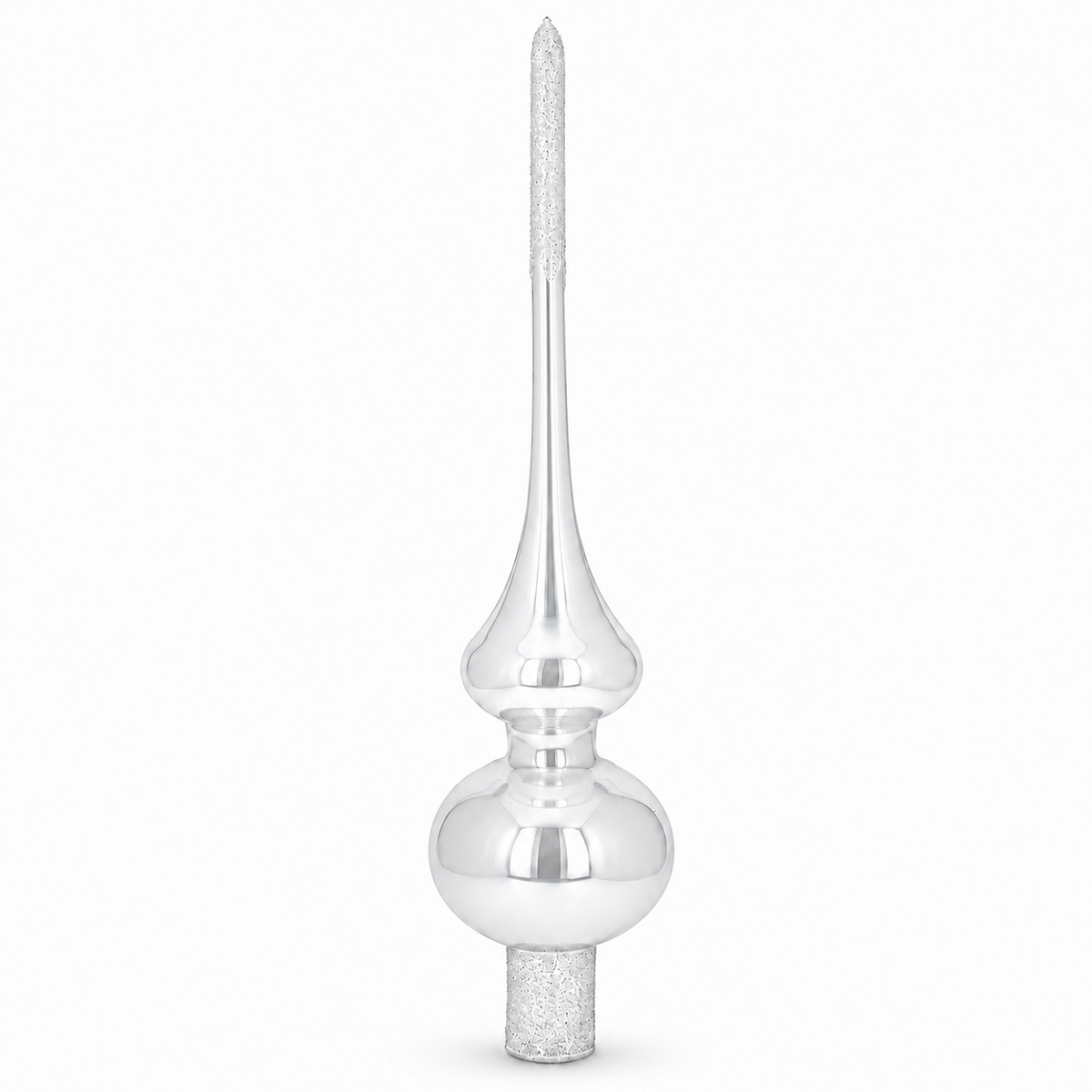 Glossy White with Sparkling Top Glass Christmas Tree Topper 11 Inches