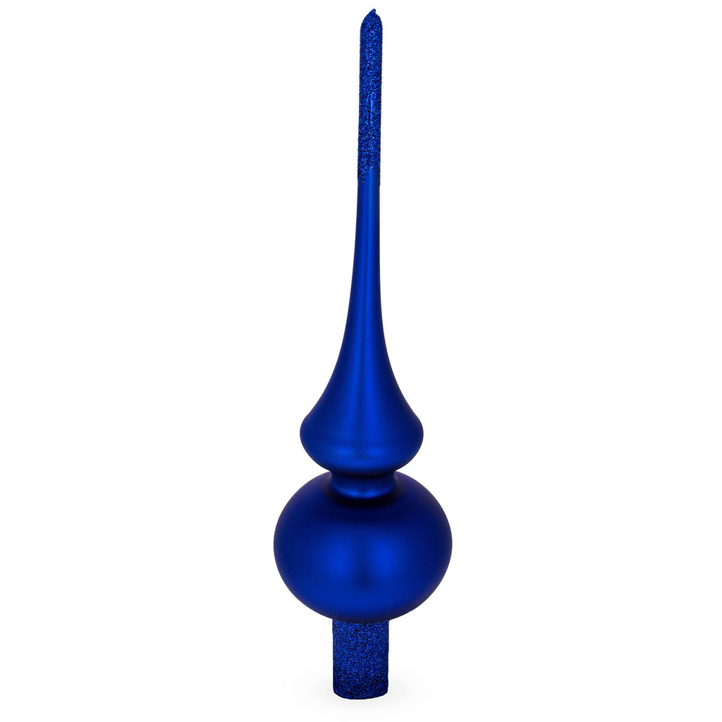 Matte Blue with Sparkling Top Glass Christmas Tree Topper 11 Inches