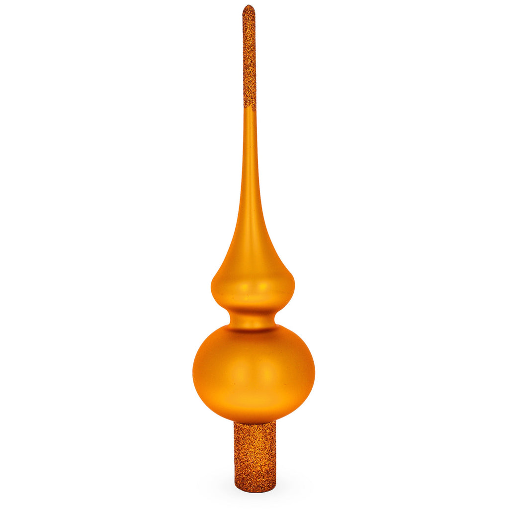 Matte Orange with Sparkling Top Glass Christmas Tree Topper 11 Inches