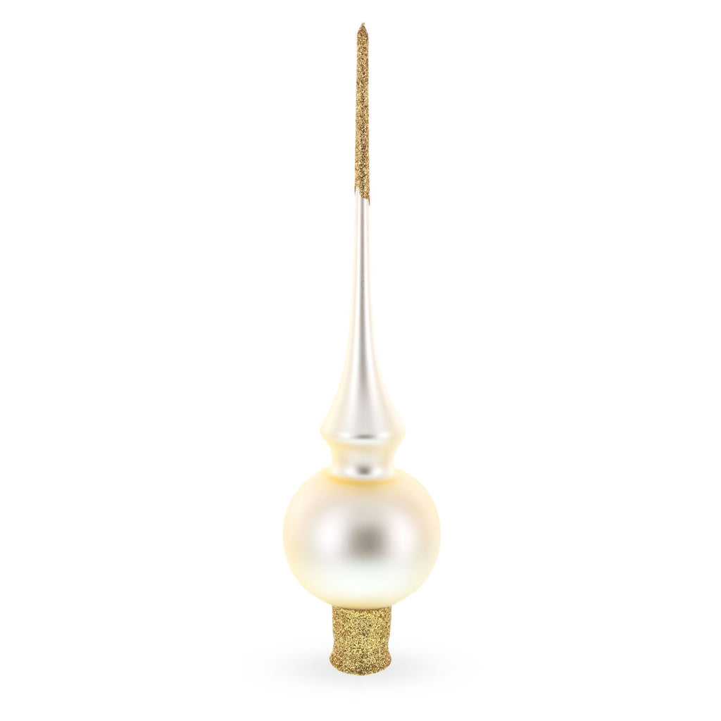 Matte Beige with Sparkling Top Glass Christmas Tree Topper 11 Inches