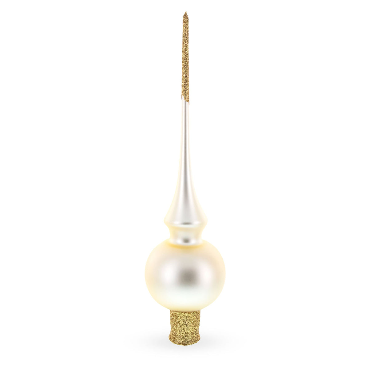 Matte Beige with Sparkling Top Glass Christmas Tree Topper 11 Inches