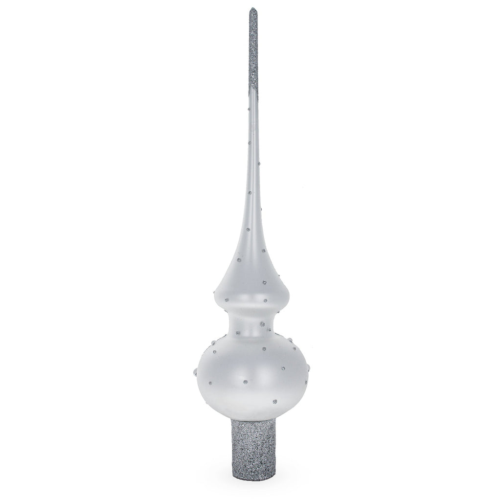 Pink Roses and Pearls on Silver Glass Christmas Tree Topper 11 Inches