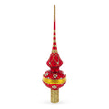 Dimensional White Diamond Trellis on Red Glass Christmas Tree Topper 11 Inches