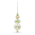 Pink and White Roses Bouquet on Double Ball Glass Christmas Tree Topper 12.5 Inches
