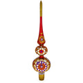 Embossed Clock on Glittered Double Ball Red Glass Christmas Tree Topper 12.5 Inches