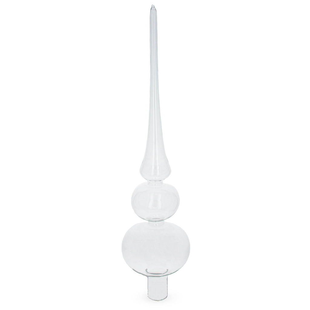 Double Ball Clear Glass Christmas Tree Topper 12.5 Inches