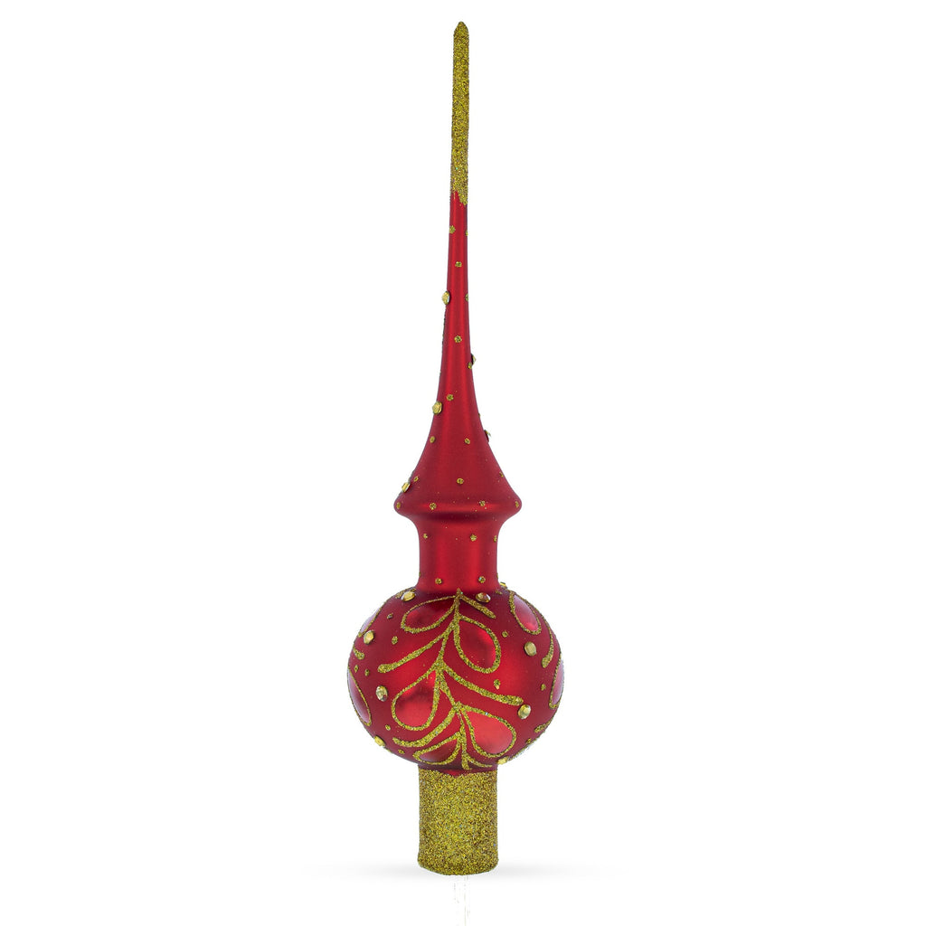 Red Paisley Glass Christmas Tree Topper 11 Inches