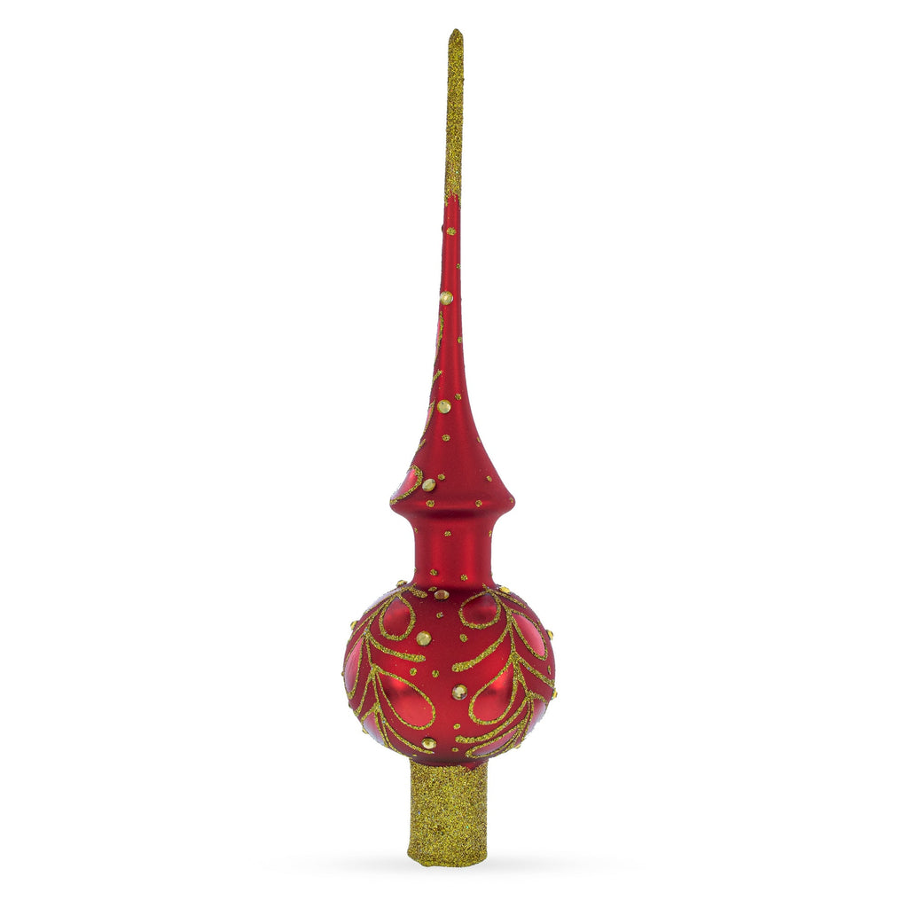 Red Paisley Glass Christmas Tree Topper 11 Inches
