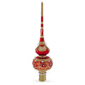 Dimensional Roses and Pearls on Golden Scroll Glass Christmas Tree Topper 11 Inches