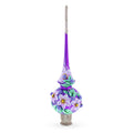 Dimensional Roses on Purple Glass Christmas Tree Topper 11 Inches