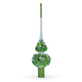 Dimensional White Roses on Green Leaves Glass Christmas Tree Topper 11 Inches