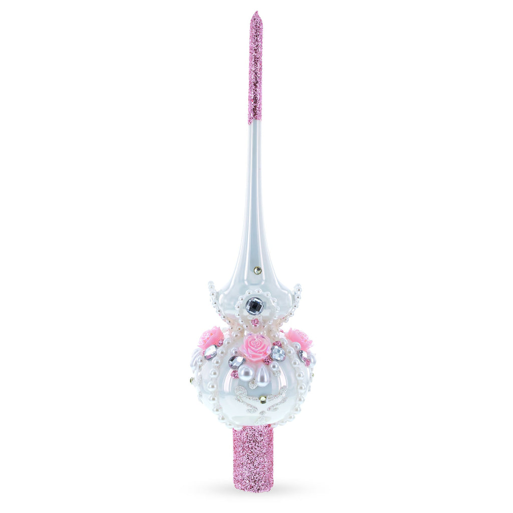 Dimensional Roses on Champagne Glass Christmas Tree Topper 11 Inches
