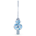 Dimensional Blue Roses and Flowers on Silver Glass Christmas Tree Topper 11 Inches