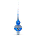 White Jewels and Silver on Blue Glass Christmas Tree Topper 11 Inches