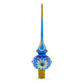 White Daisies on Blue Glass Christmas Tree Topper 11 Inches