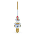 Dimensional Blue and Red Jewels on Silver Glass Christmas Tree Topper 11 Inches