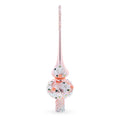 Pink Flowers on Metallic Rose Pink Glass Christmas Tree Topper 11 Inches