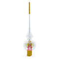Angel on White Golden Flowers Bouquet Glass Christmas Tree Topper 11 Inches