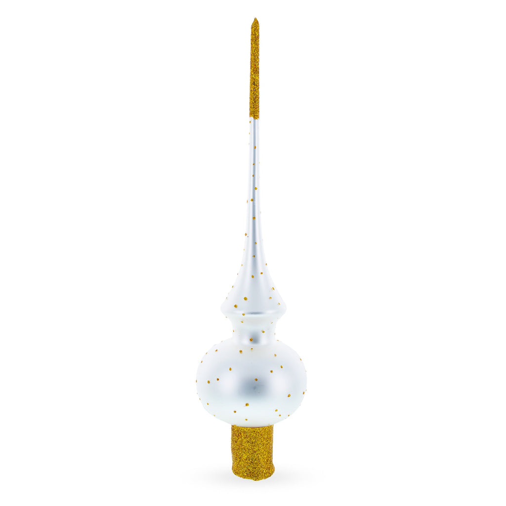Angel on White Golden Flowers Bouquet Glass Christmas Tree Topper 11 Inches