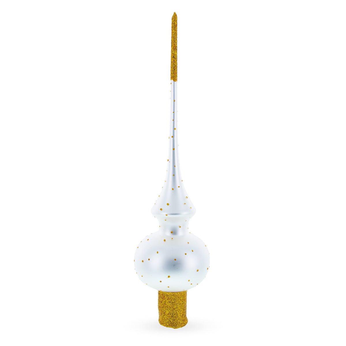 Angel on White Golden Flowers Bouquet Glass Christmas Tree Topper 11 Inches