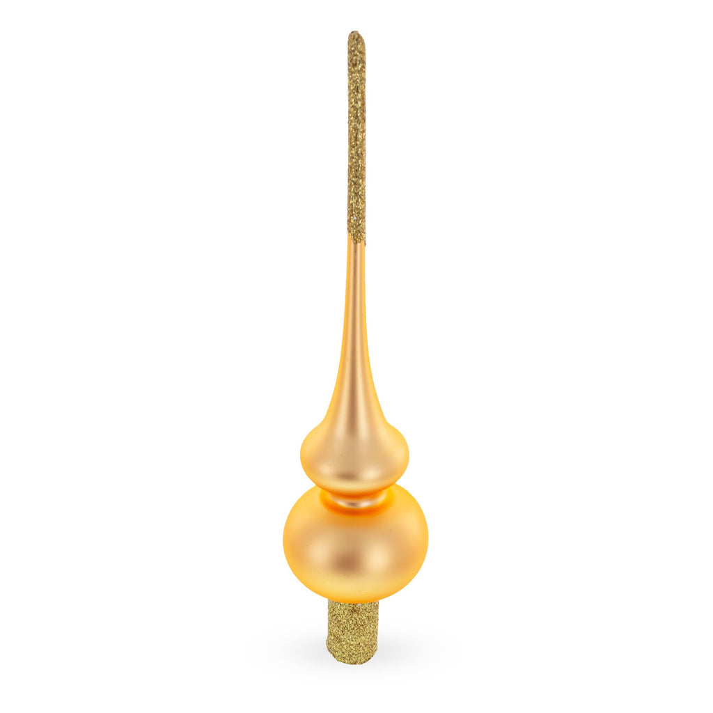 Solid Orange with Sparkling Top Glass Christmas Tree Topper 11 Inches