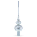White Jewels Star on Glossy Silver Glass Christmas Tree Topper 11 Inches