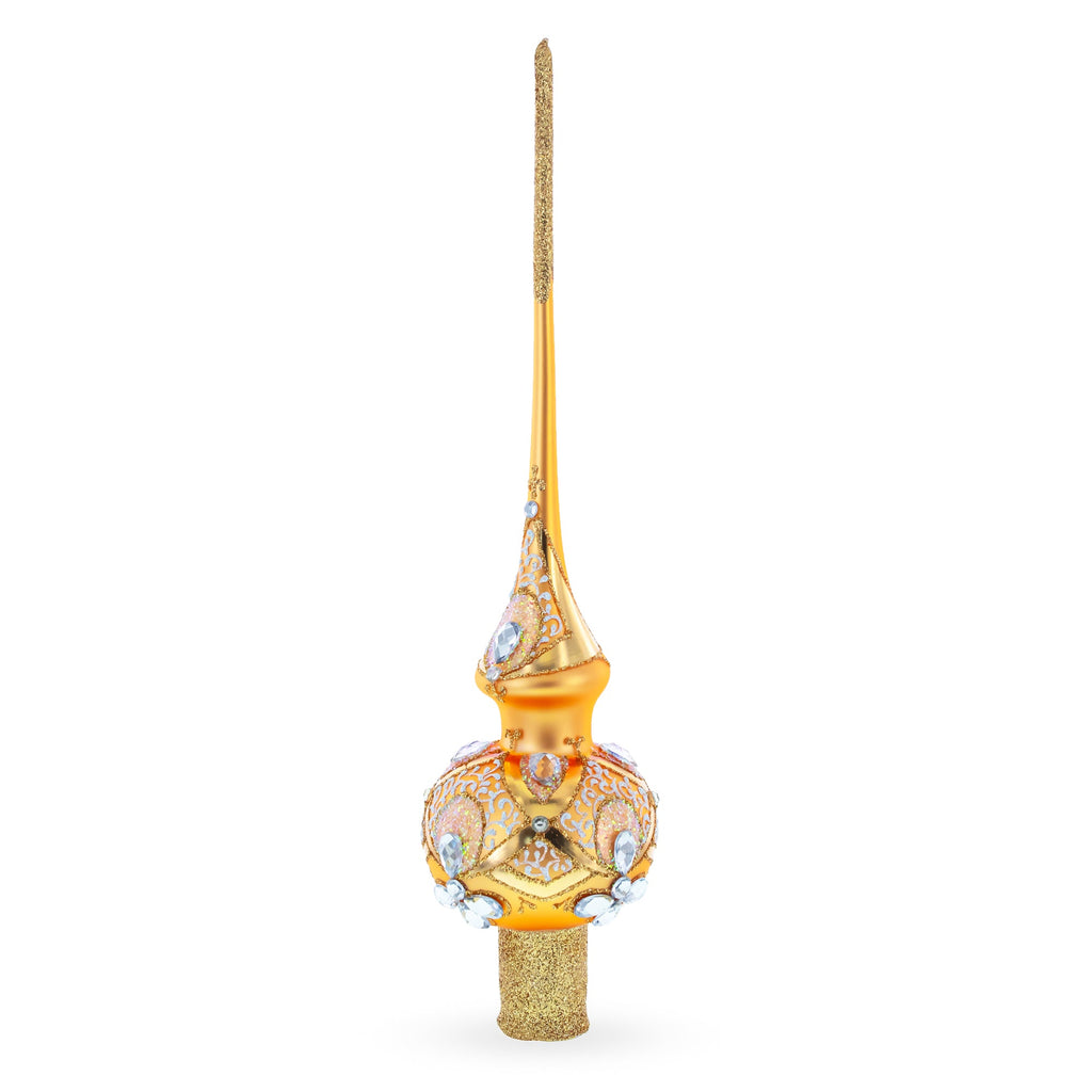 Diamonds on Rose Gold Glass Christmas Tree Topper 11 Inches