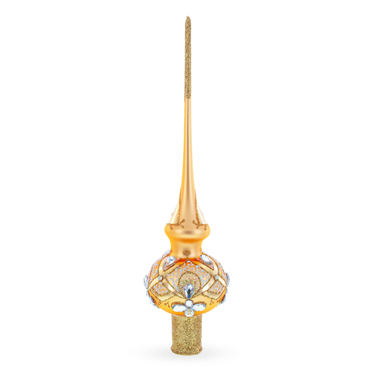 Diamonds on Rose Gold Glass Christmas Tree Topper 11 Inches