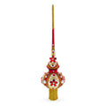 Red Jewels and White Pearls on Red Glass Christmas Tree Topper 11 Inches