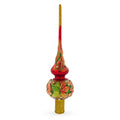 Red and Green Leaves on Red Glass Christmas Tree Topper 11 Inches