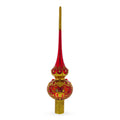 Golden Scrolls on Red Glass Christmas Tree Topper 11 Inches