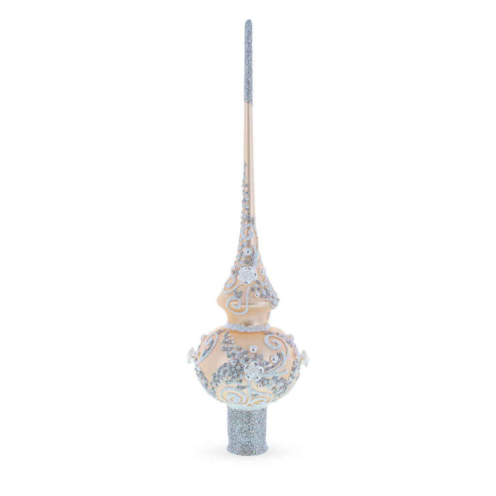 White Swirls on Champagne Glass Christmas Tree Topper 11 Inches