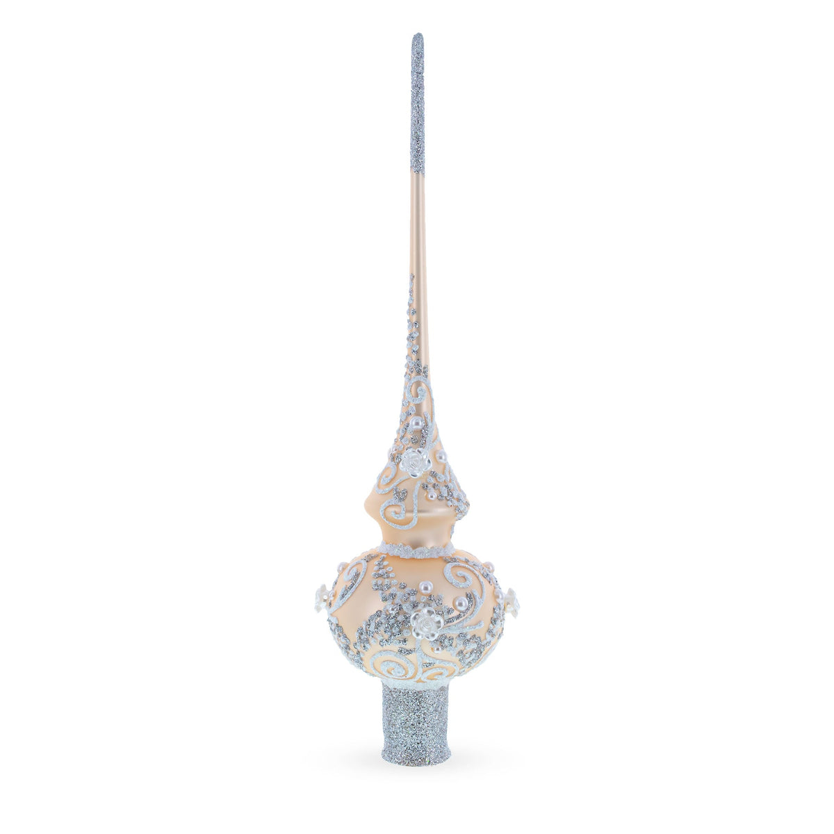 White Swirls on Champagne Glass Christmas Tree Topper 11 Inches
