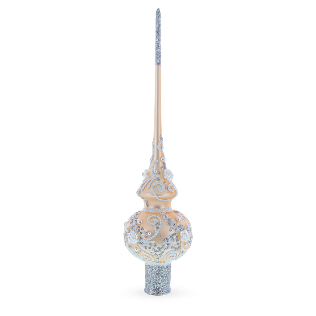 White Swirls on Champagne Glass Christmas Tree Topper 11 Inches