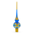 Jeweled Golden Leaves on Blue Glass Christmas Tree Topper 11 Inches