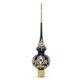 Black and Gold Filigree Design Glass Christmas Tree Topper 11 Inches