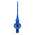 Glossy Blue with Festive Accents Glass Christmas Tree Topper 11 Inches