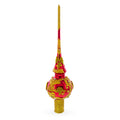 Luxurious Crimson Red with Golden Glitter Glass Christmas Tree Topper 11 Inches