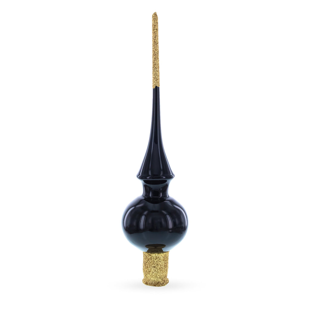 Glossy Black Glass Christmas Tree Topper 11 Inches