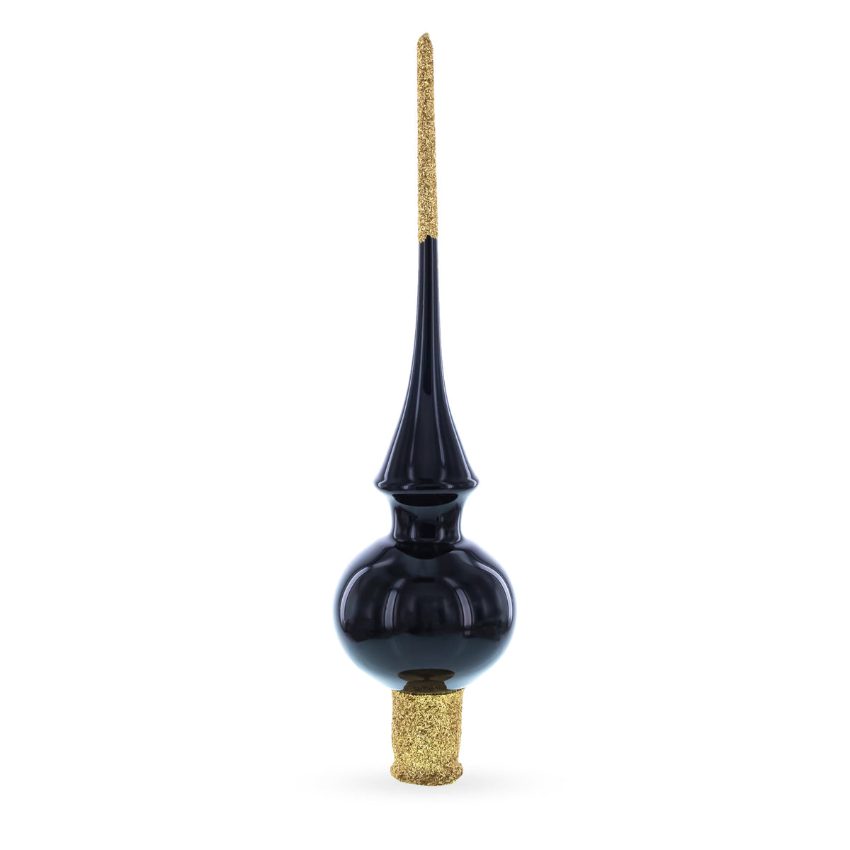 Glossy Black Glass Christmas Tree Topper 11 Inches