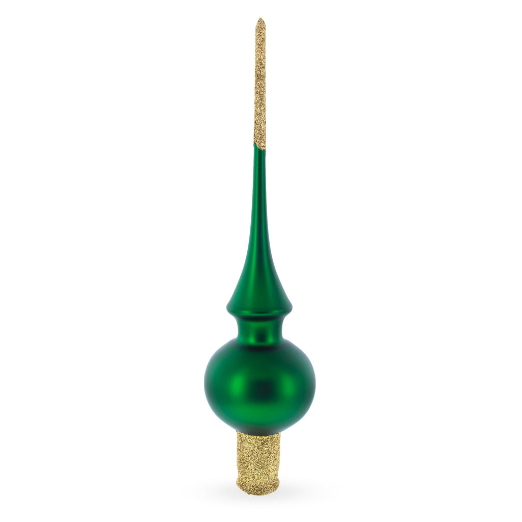 Solid Green with Sparkling Top Glass Christmas Tree Topper 11 Inches