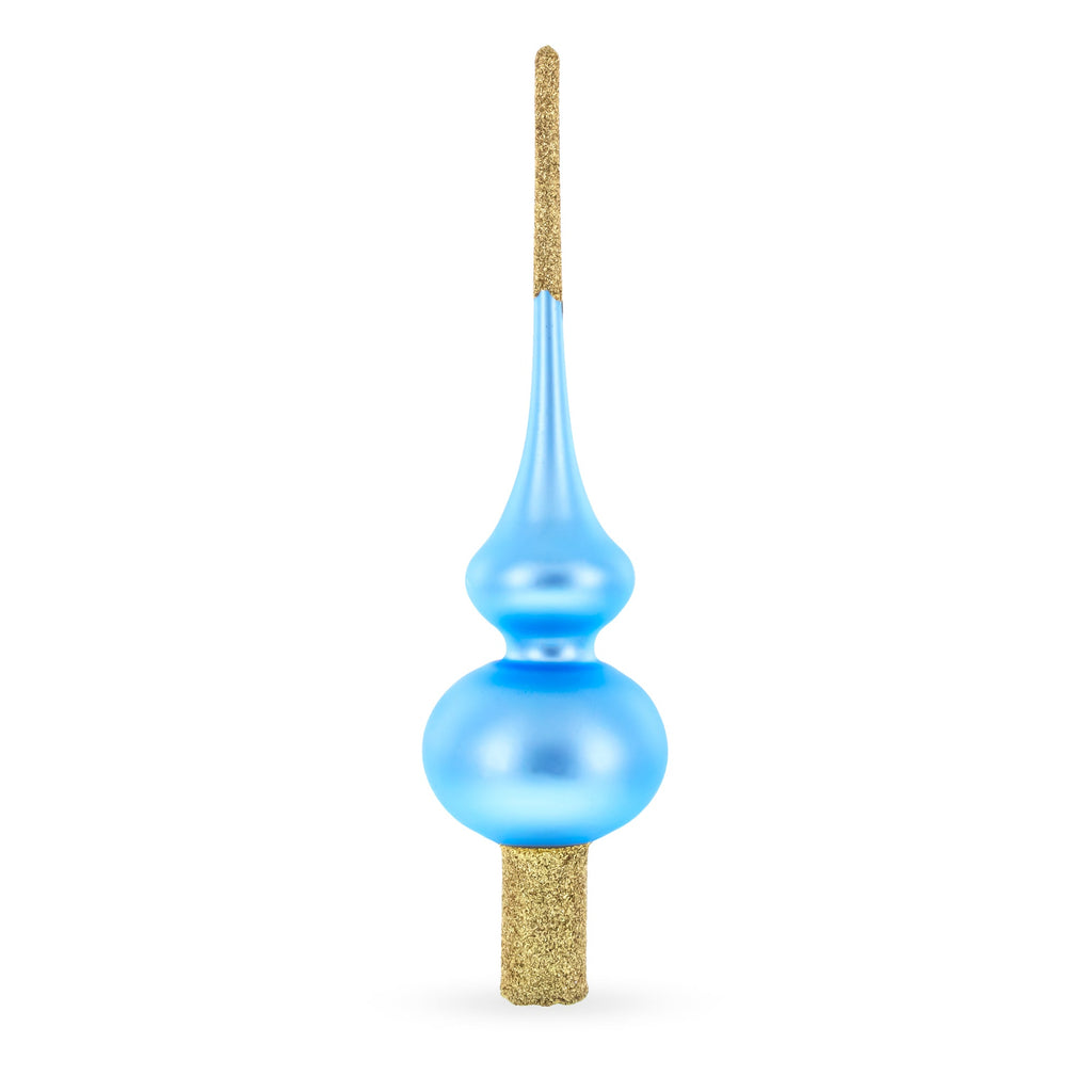 Blue with Sparkling Top Glass Christmas Tree Topper 11 Inches