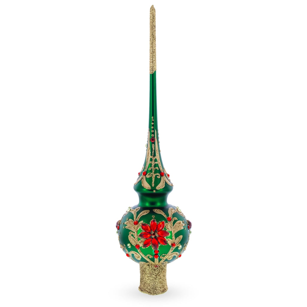Regal Emerald & Red Glass Christmas Tree Topper 11 Inches