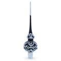 Black & White Scroll Pear Glass Christmas Tree Topper 11 Inches