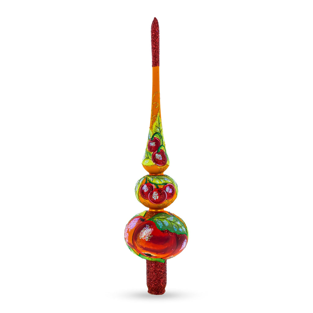 Peaches on Gold Glass Christmas Tree Topper 12.5 Inches